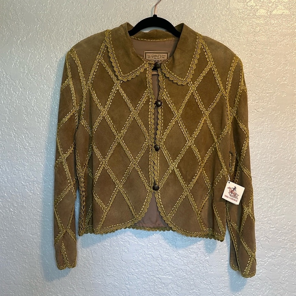 Double D Ranch Tan/Mustard Brown Leather Jacket with Gold Trim